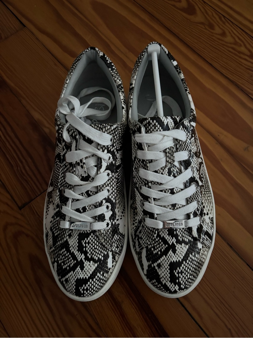J/SLIDES Black & White Snake-Print Platform Sneakers